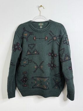 VTG J Crew Oarsman Sweater Sz L Linen Cotton Heavy Knit Fisherman Southwestern